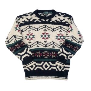 Vintage Marc Lewis Mens Large 100% Shetland Wool Aztec Western Sweater Fair Isle